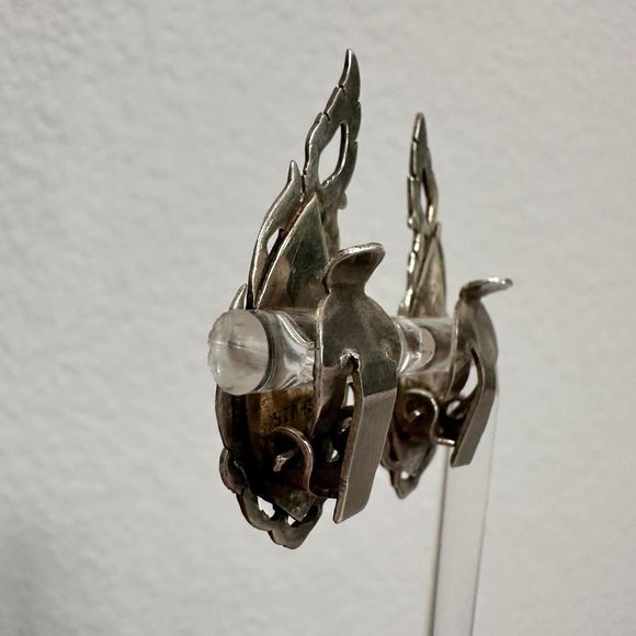 Vintage Siam Dancer Sterling Silver Black Niello Enamel Earrings Clip-on 50's - Picture 10 of 16